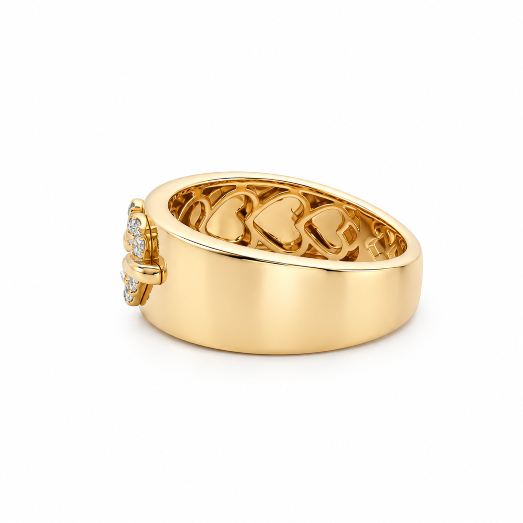 18k Gold Diamond Heart Cigar Band Ring | 0.09tcw