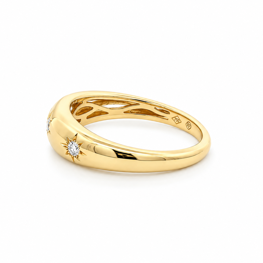 18k Gold Domed Diamond Starburst Ring | 0.11tcw