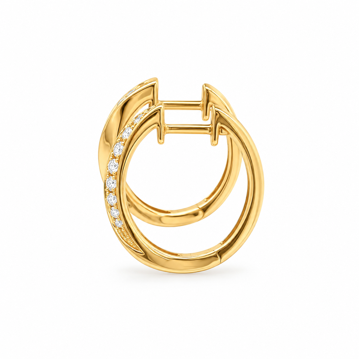 18k Gold Natural Diamond Twist Huggie Earrings | 0.27tcw | 15.5mm