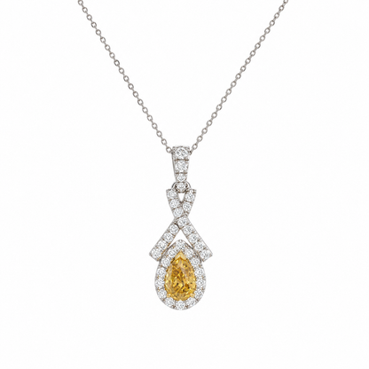 14k White Gold Natural White and Yellow Diamond Pendant | 0.55ctw
