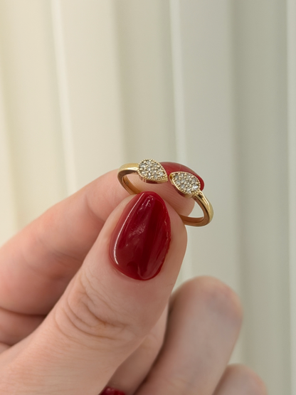 14k Yellow Gold and Natural Diamonds Dainty Open Ring (0.09tcw)