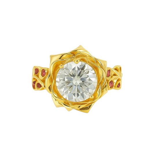 18k Yellow Gold Rose Ring with 2 ct. Lab Grown Diamond