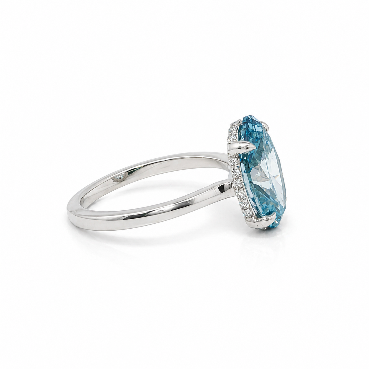 14k White Gold Fancy Aqua Lab Grown Diamond Engagement Ring (3.06tcw)