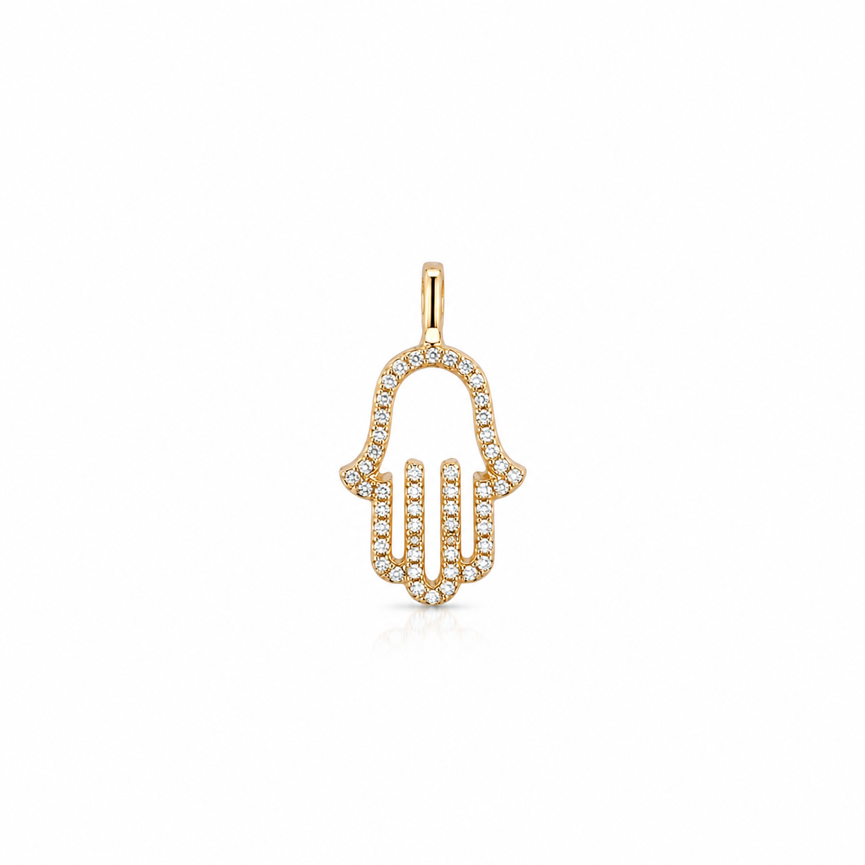 14k Yellow Gold Natural Diamond Hamsa Hand Pendant (0.13ctw)