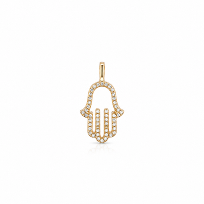 14k Yellow Gold Natural Diamond Hamsa Hand Pendant (0.13ctw)