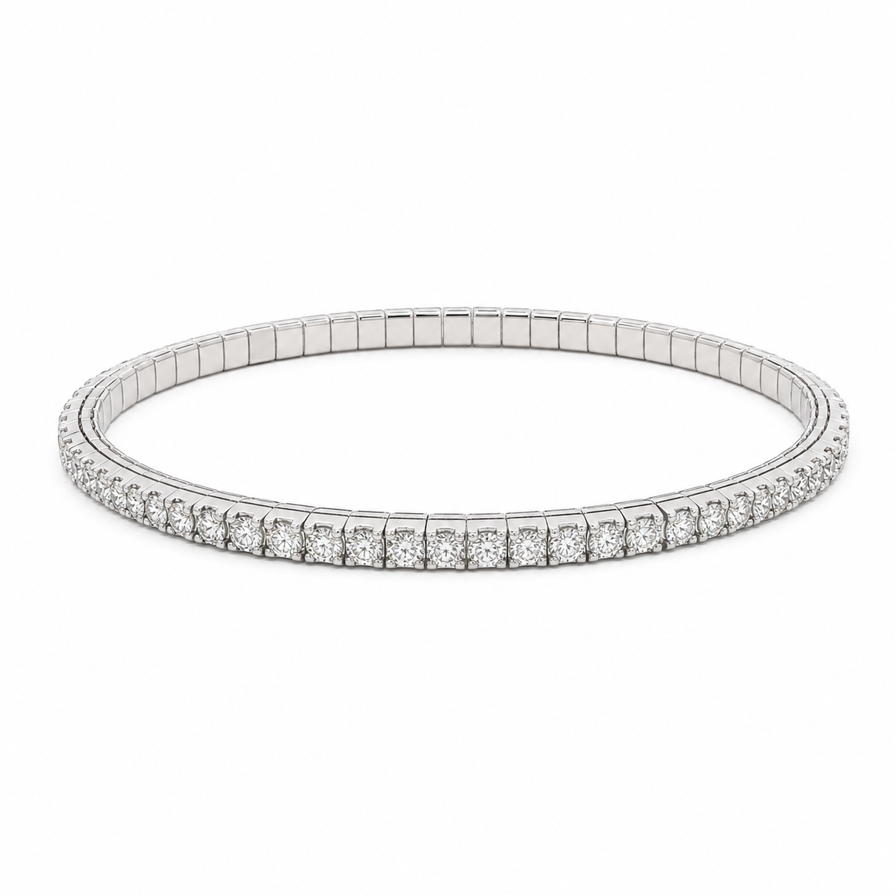 14k White Gold Natural Diamond Stretch Tennis Bracelet | 3.59 tcw | Fits 6.5"-7" Wrist