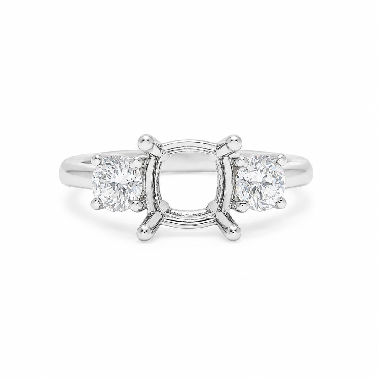 14k Gold Round Three-Stone Lab-Grown Diamond Engagement Ring Setting | 0.75 TCW Round Side Stones | Fits Approx. 1.25–1.50ct Center