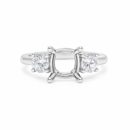 14k Gold Round Three-Stone Lab-Grown Diamond Engagement Ring Setting | 0.75 TCW Round Side Stones | Fits Approx. 1.25–1.50ct Center
