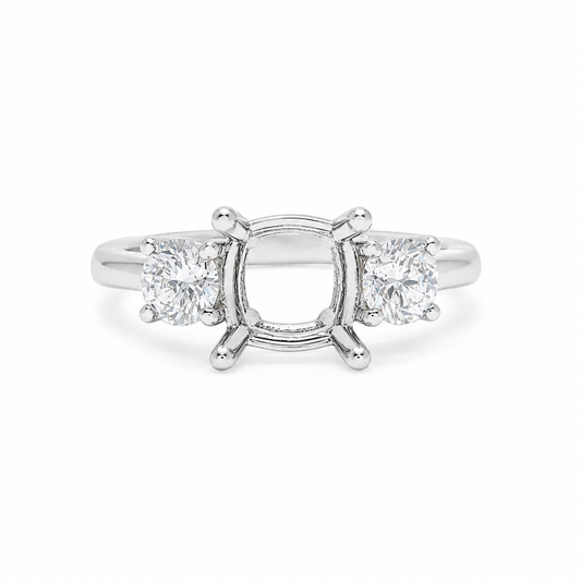 14k Gold Round Three-Stone Lab-Grown Diamond Engagement Ring Setting | 0.75 TCW Round Side Stones | Fits Approx. 1.25–1.50ct Center