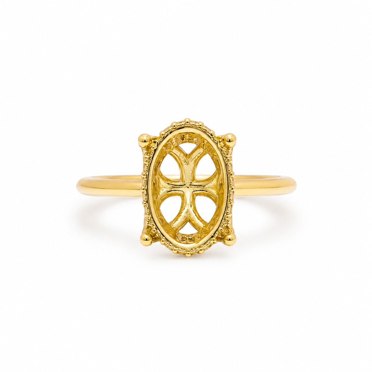 14k Gold Flower Basket Engagement Ring Setting | 0.20 TCW Hidden Halo & Gallery Rail | Fits 2.50ct Oval
