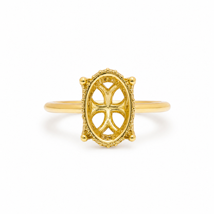 14k Gold Flower Basket Engagement Ring Setting | 0.20 TCW Hidden Halo & Gallery Rail | Fits 2.50ct Oval