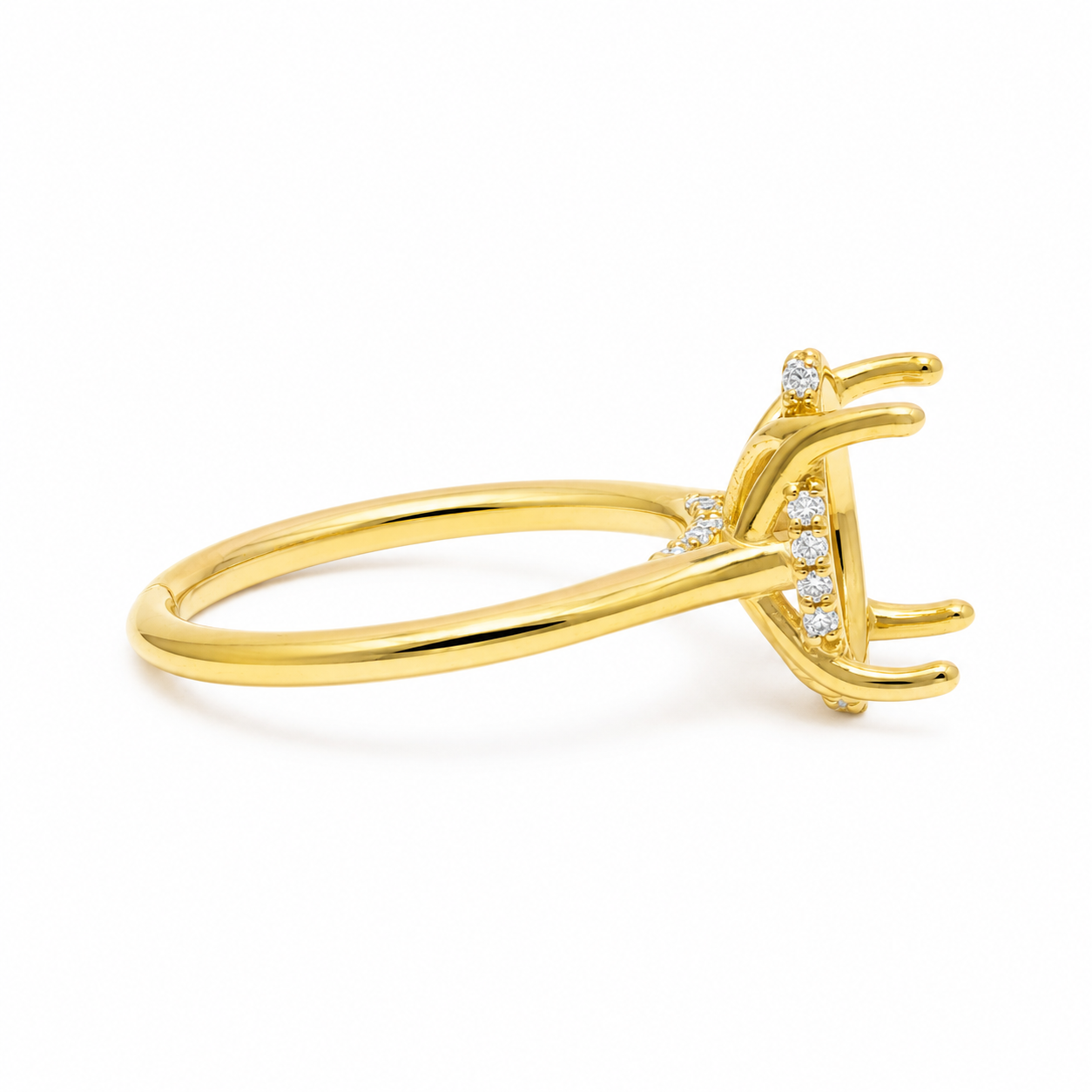 14k Gold Flower Basket Engagement Ring Setting | 0.20 TCW Hidden Halo & Gallery Rail | Fits 2.50ct Oval