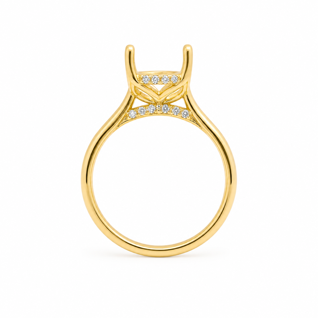 14k Gold Flower Basket Engagement Ring Setting | 0.20 TCW Hidden Halo & Gallery Rail | Fits 2.50ct Oval