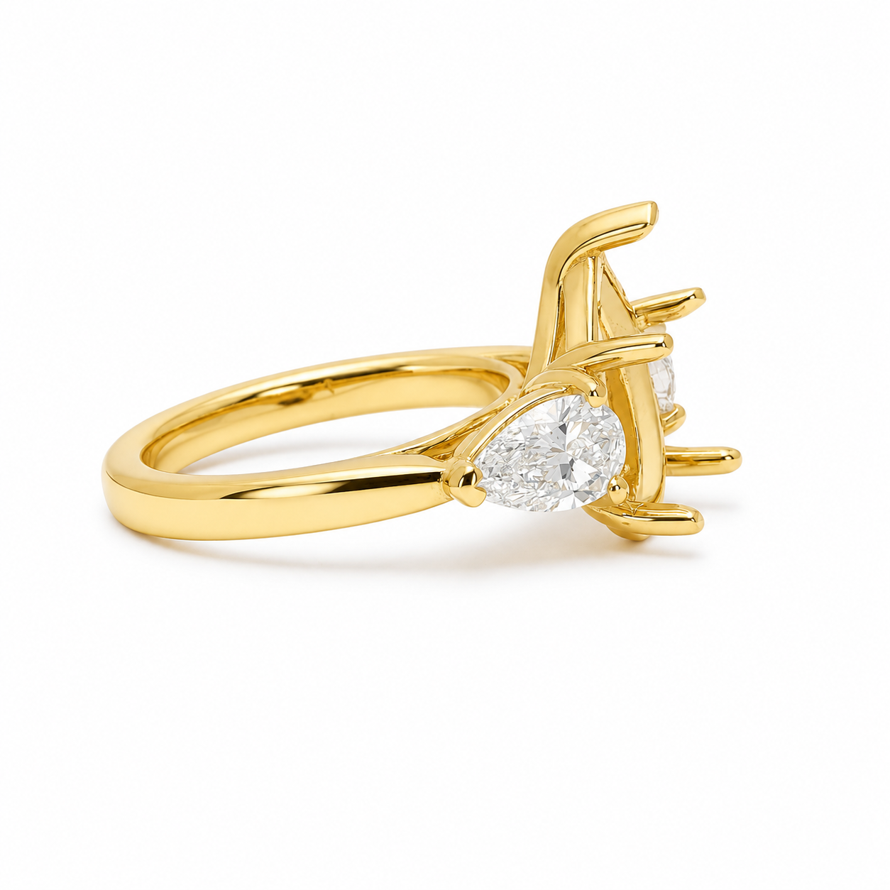 14k Gold Pear 3-Stone Diamond Engagement Ring Setting | 1.42 TCW Pear Lab Diamond Sides | Fits Approx. 3.50–4.00ct Center