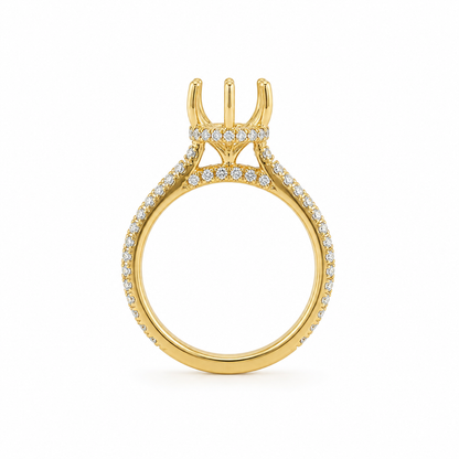 14k Gold Pear Diamond Engagement Ring Setting | 5-Prong Halo, Pavé Band & Gallery | 0.52 TCW Lab Diamond | Fits Approx. 2.00–2.25ct Pear
