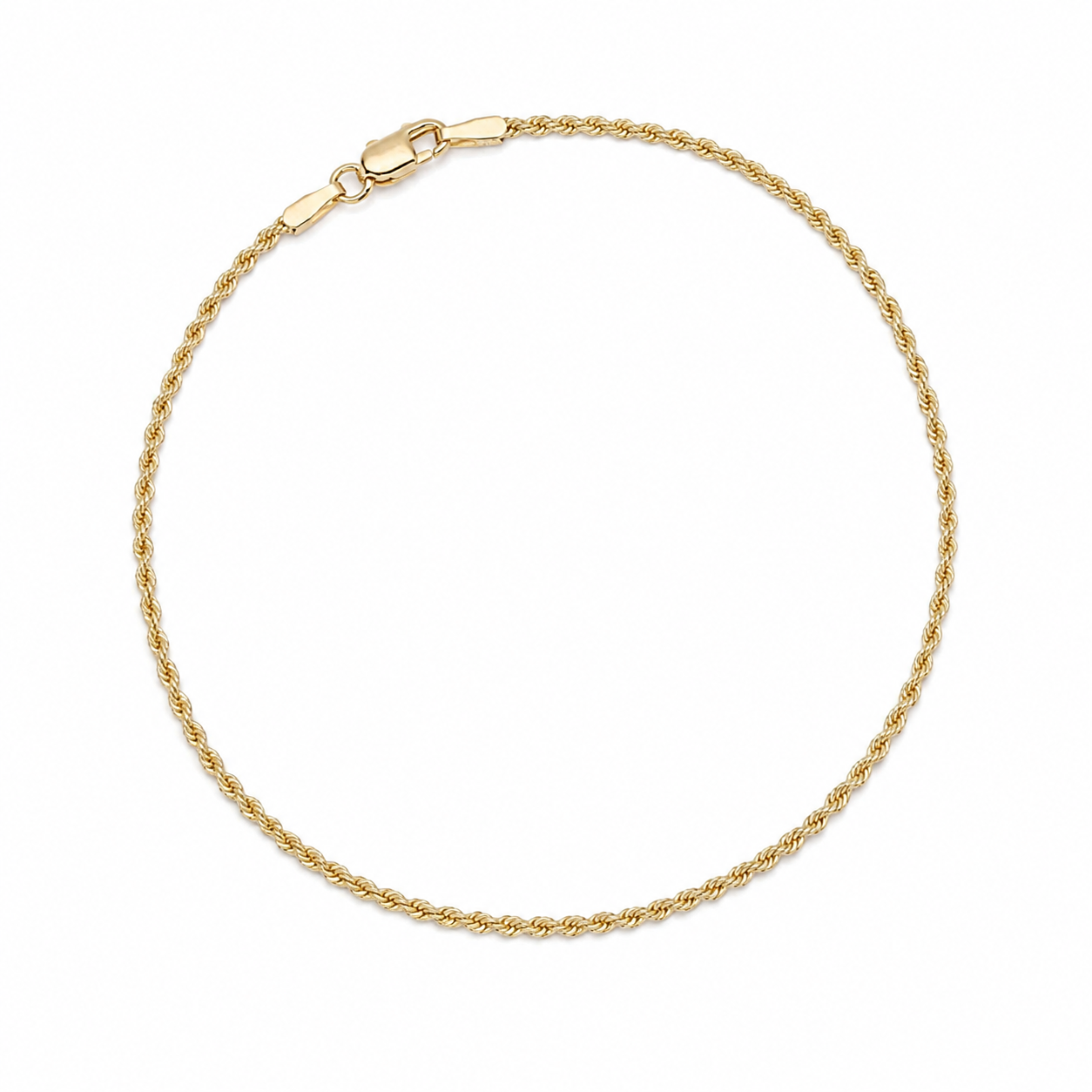 14k Gold Semi-Solid Rope Chain Bracelet | 1.5mm | 7.5"