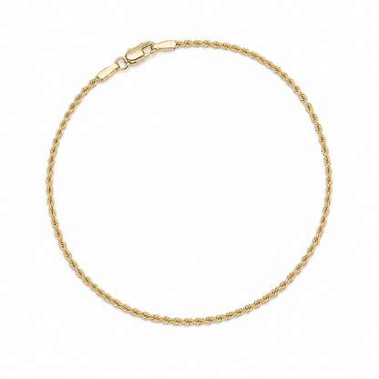 14k Gold Semi-Solid Rope Chain Bracelet | 1.5mm | 7.5"