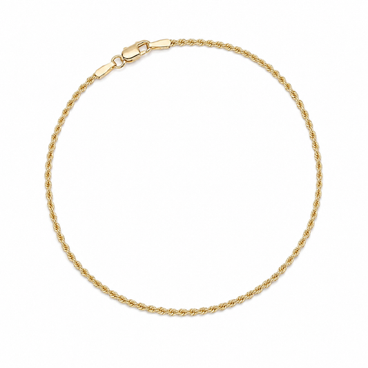 10k Gold Semi-Solid Rope Chain Bracelet | 1.5mm | 7"