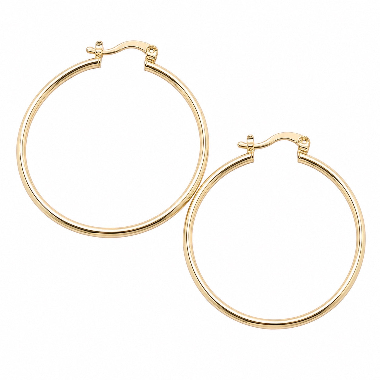 14k Gold High Polish Medium Hoop Earrings | 33.5mm