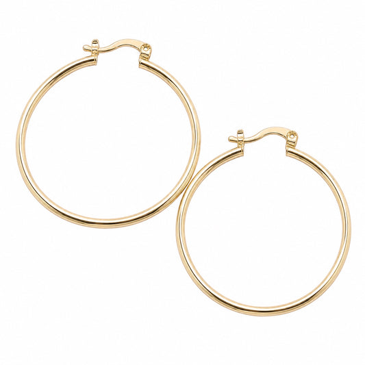 14k Gold High Polish Medium Hoop Earrings | 33.5mm