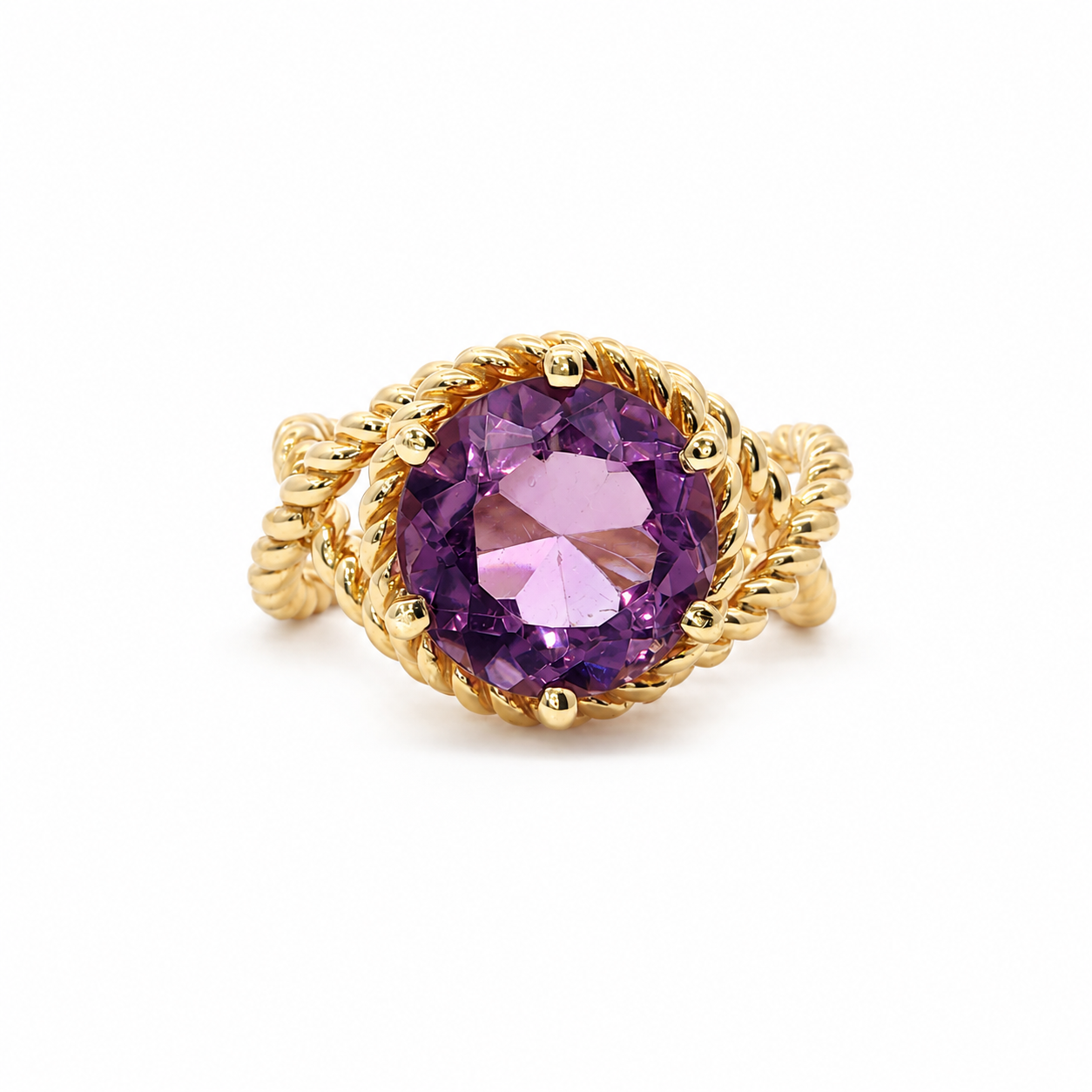 14k Gold Twisted Rope Ring with Amethyst