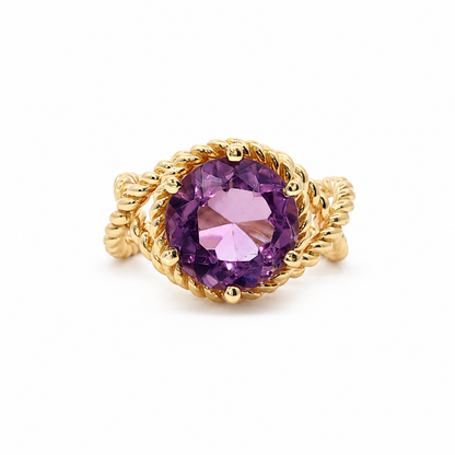 14k Gold Twisted Rope Ring with Amethyst