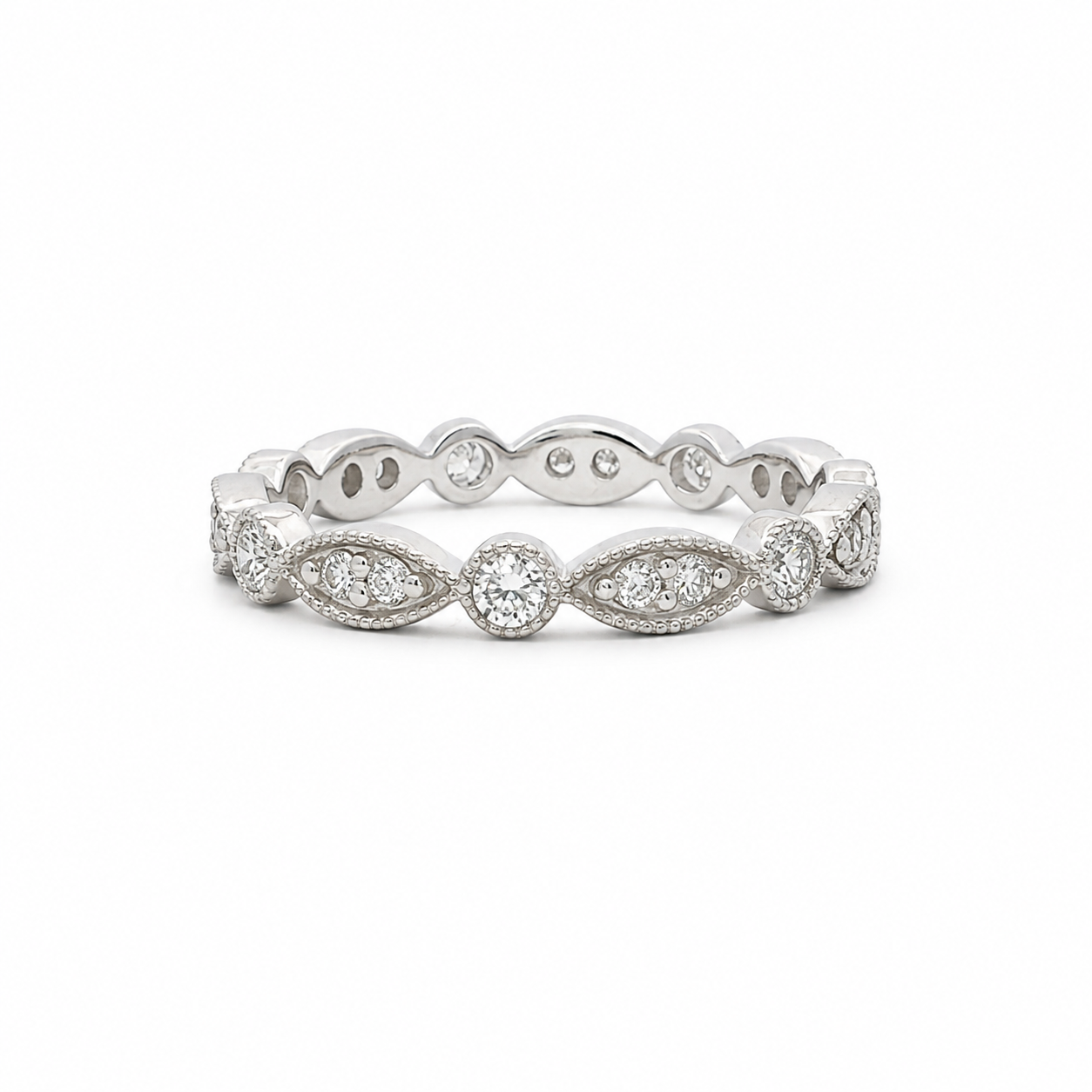 14k White Gold Round Lab Grown Diamond Band | 0.35ctw | Alternating Marquise & Round Design