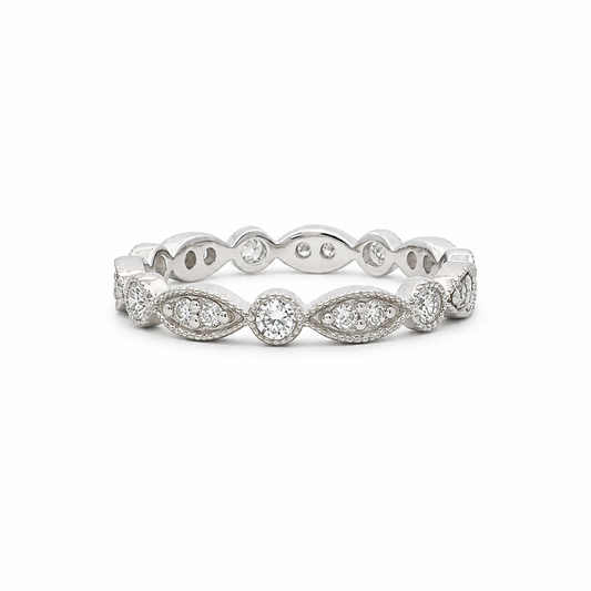 14k White Gold Round Lab Grown Diamond Band | 0.35ctw | Alternating Marquise & Round Design