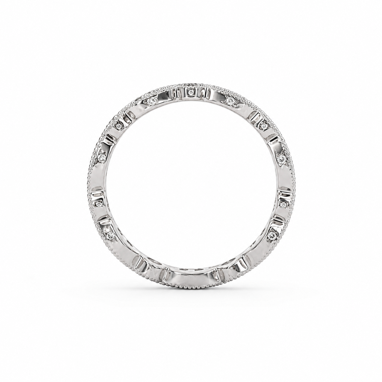 14k White Gold Round Lab Grown Diamond Band | 0.35ctw | Alternating Marquise & Round Design