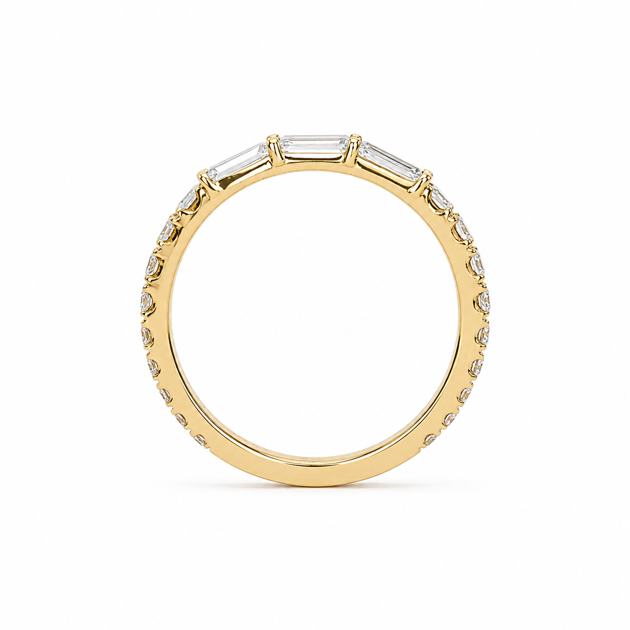 14k Gold Lab Grown Diamond Baguette & Graduated Round 3/4 Band