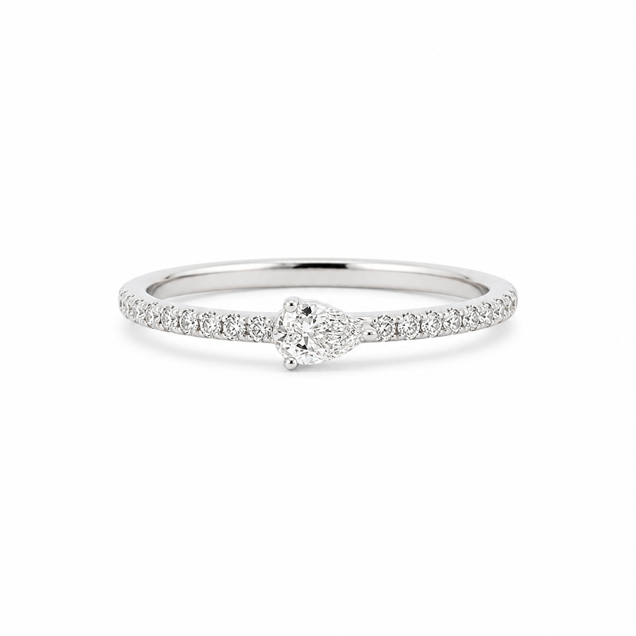 18k White Gold with Natural Diamond Ring with East/West Pear (0.25 tcw)