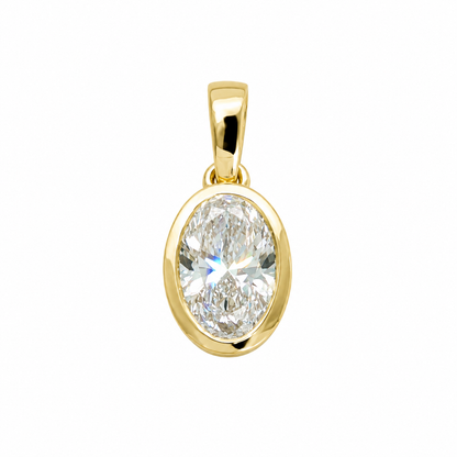 14k Gold 2ct Oval Lab Grown Diamond Bezel Pendant | E Color VS1