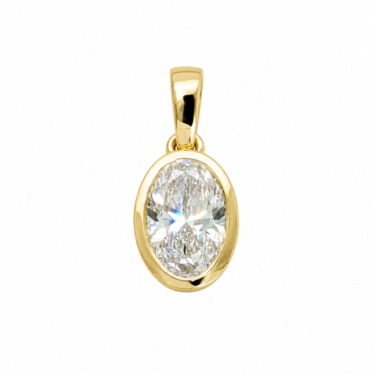14k Gold 2ct Oval Lab Grown Diamond Bezel Pendant | E Color VS1