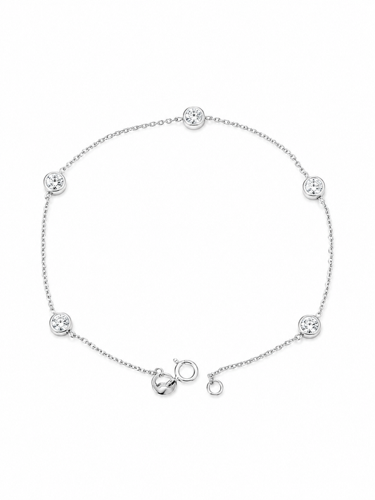 14k White Gold 5-Station Cubic Zirconia Bracelet | 7 Inch