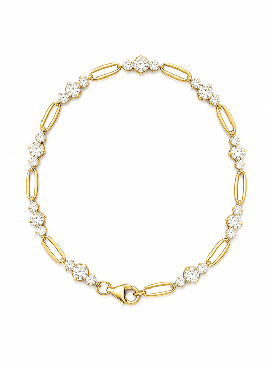 14k Gold Graduated Lab Diamond Paperclip Bracelet 3.47ctw | 7"