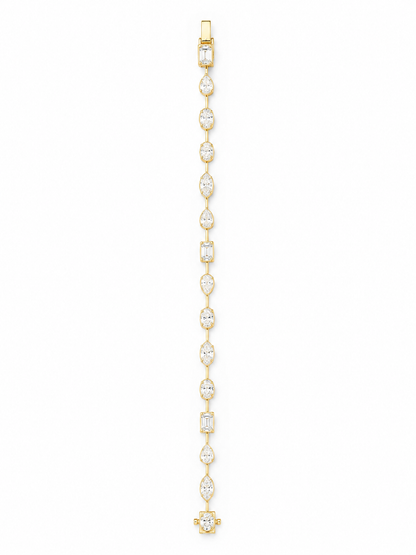 14k Gold Mixed Cut Lab Diamond Bracelet 7.44ctw | Oval, Pear, Marquise & Emerald | 7"