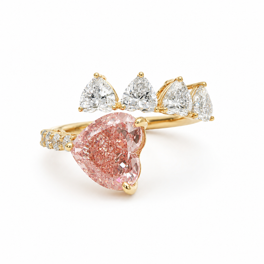 14k Yellow Gold 4.06ct Pink Heart Lab-Grown Diamond Ring | 5.3ctw