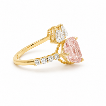 14k Yellow Gold 4.06ct Pink Heart Lab-Grown Diamond Ring | 5.3ctw