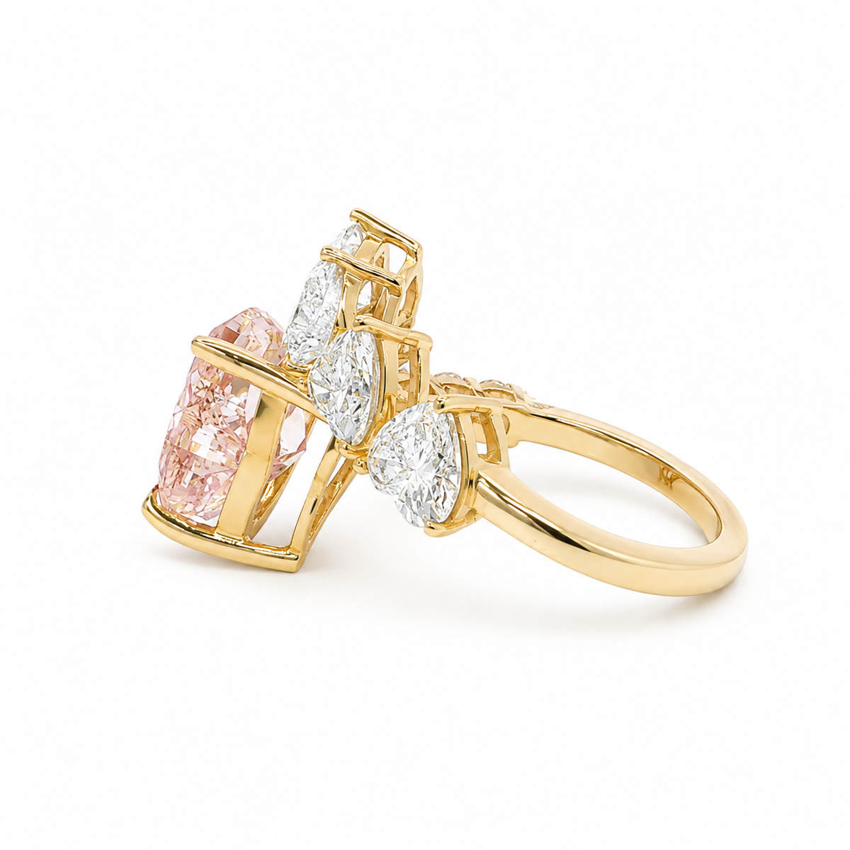 14k Yellow Gold 4.06ct Pink Heart Lab-Grown Diamond Ring | 5.3ctw