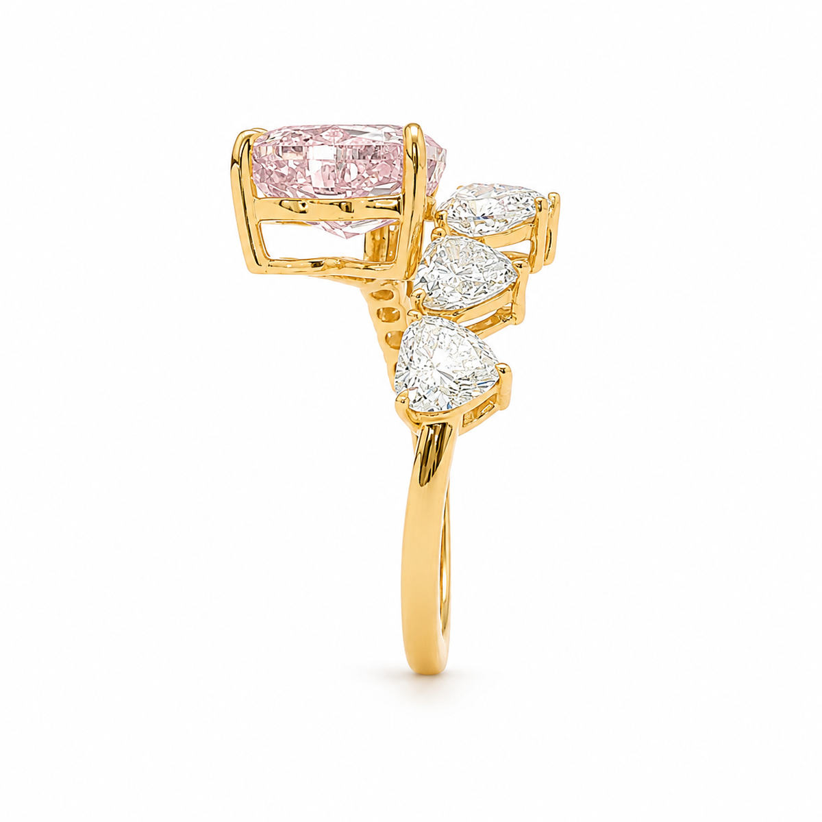 14k Yellow Gold 4.06ct Pink Heart Lab-Grown Diamond Ring | 5.3ctw