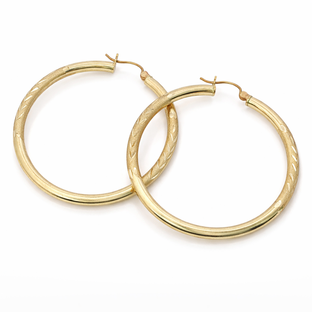 14k Gold Diamond Cut Hoop Earrings | 40.5mm (1.6") Diameter