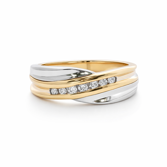 10k Gold Natural Diamond Yellow Groove Band | 0.25 tcw