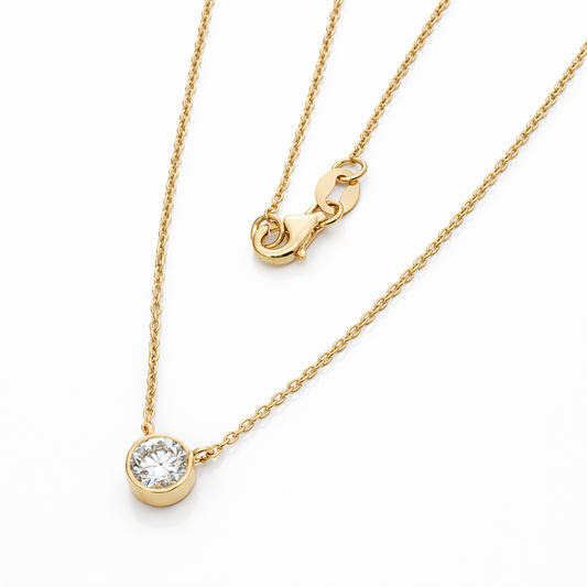 14k Gold 1/2 ct Lab Diamond Bezel Set Necklace - 18"