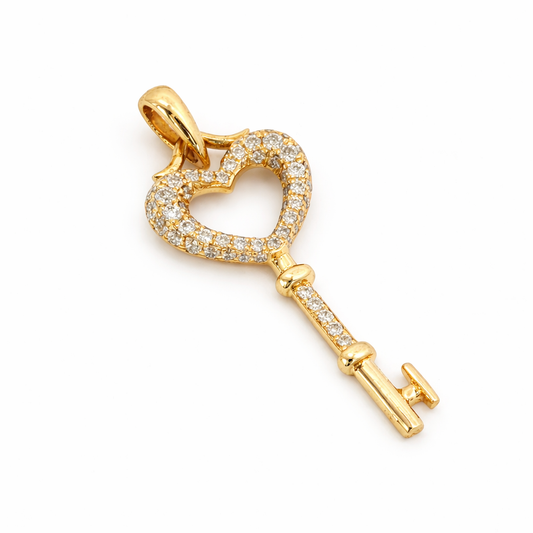 18k Gold Natural Diamond Heart Key Pendant | 0.29 TCW Diamond Key to Her Heart Pendant