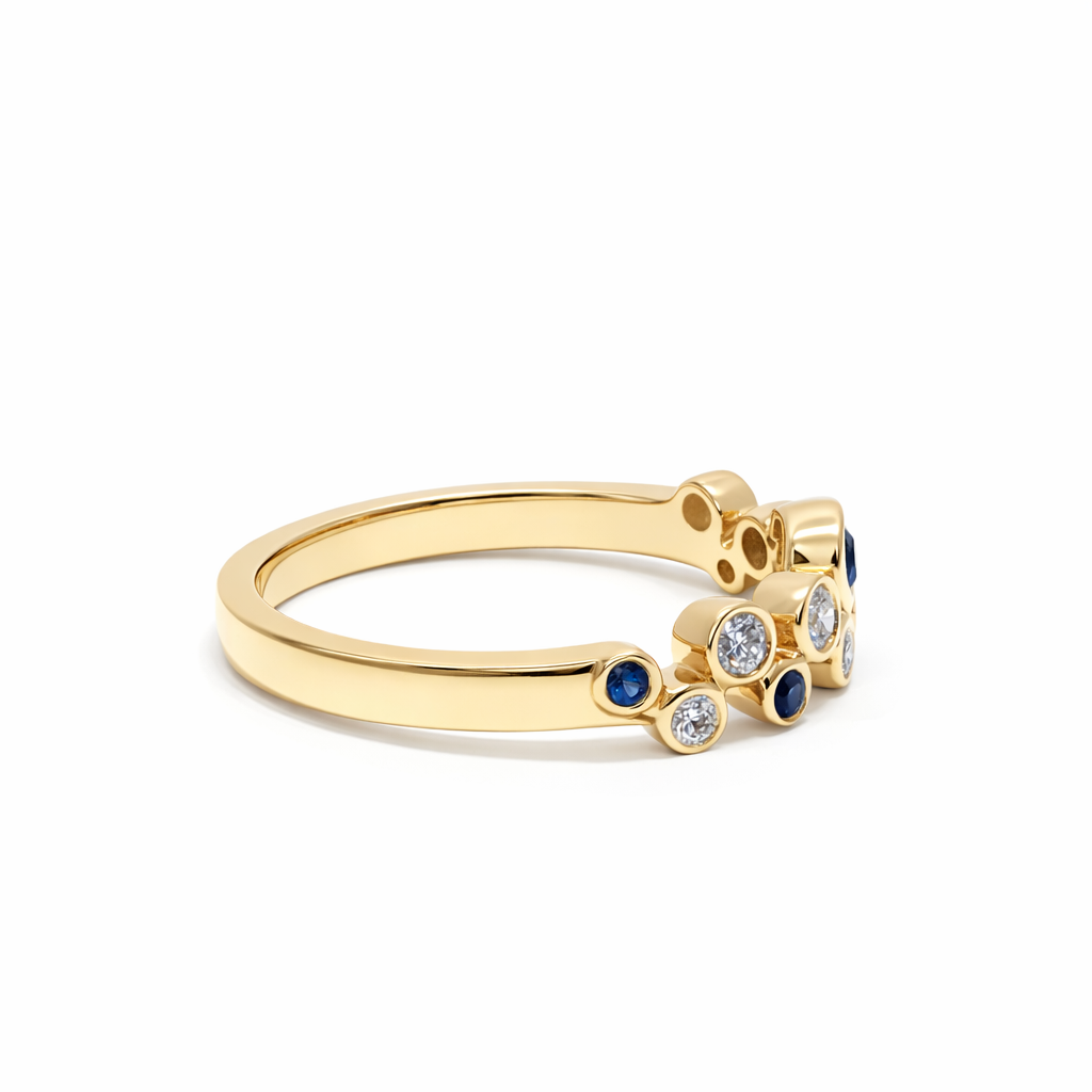 18k Gold Natural Diamond and Sapphire Bubble Ring | 0.39 tcw