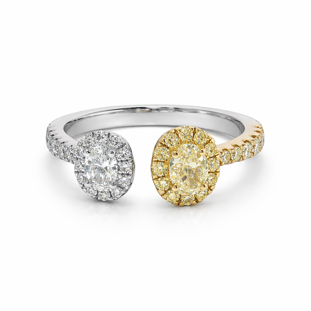 18k Natural Diamond Two Tone Oval Halo "Balance Ring"  (0.80tcw)