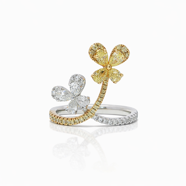 18k Natural Diamond Two Tone Butterfly Bypass Flight Balance Ring | 1.13 tcw