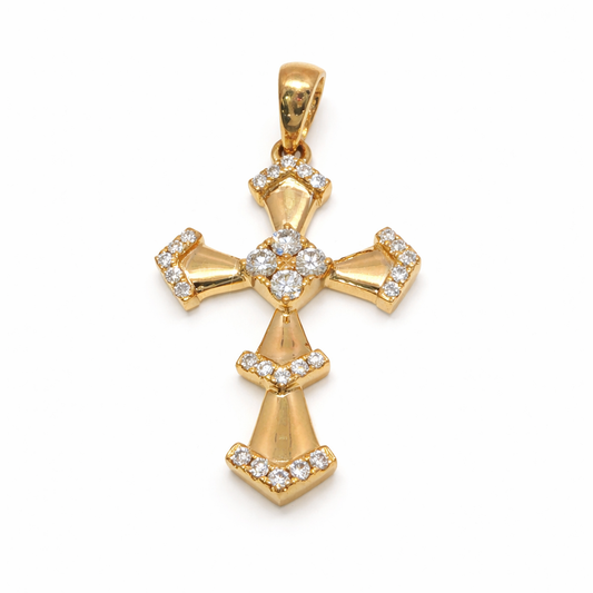 18k Gold Roman Catholic Cross with Natural Diamonds Pendant (0.19tcw)
