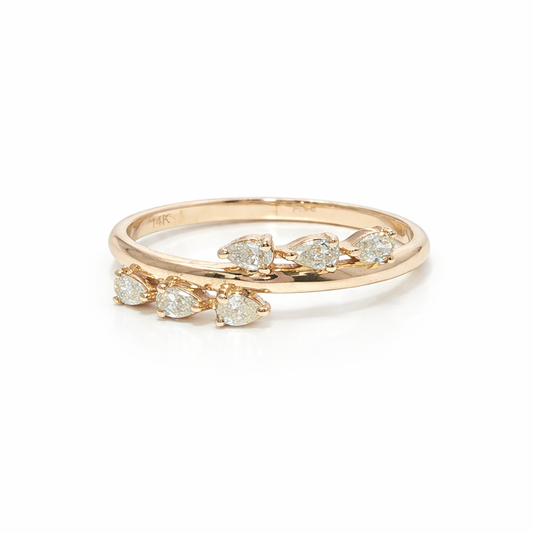14k Gold with 6 Pear Cut Natural Diamond Band (0.30 tcw)