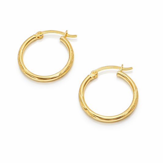 14k Gold Diamond Cut Hoop Earrings with 16mm Inside Diameter